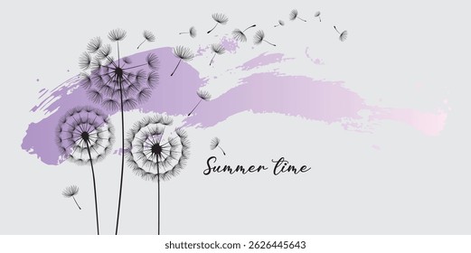 
Vector illustration dandelion seed blowing in the wind. Vector illustration