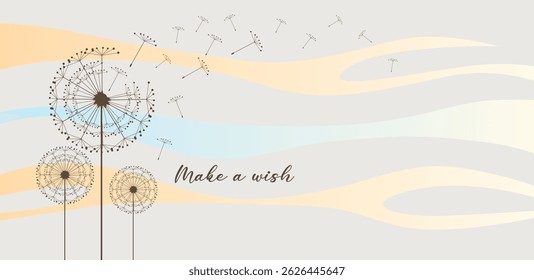 
Vector illustration dandelion seed blowing in the wind. Vector illustration