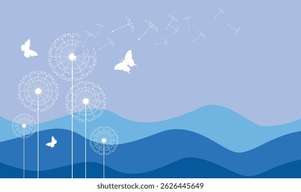 
Vector illustration dandelion seed blowing in the wind. Vector illustration
