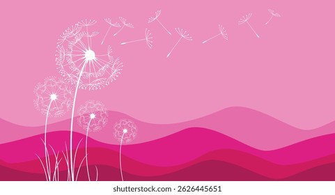 
Vector illustration dandelion seed blowing in the wind. Vector illustration