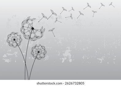 
Vector illustration dandelion seed blowing in the wind. Vector illustration