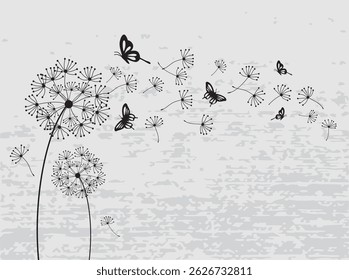 
Vector illustration dandelion seed blowing in the wind. Vector illustration