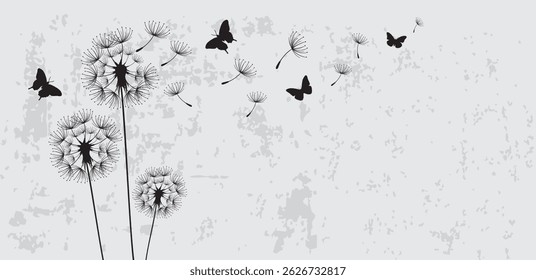 
Vector illustration dandelion seed blowing in the wind. Vector illustration