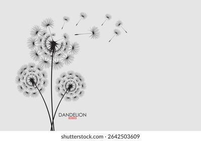 Vector illustration dandelion seed blowing in the wind. Dandelion seed icon.