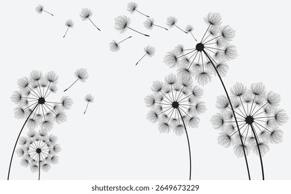 Vector illustration dandelion seed blowing in the wind. Dandelion seed icon. Dandelion on a white background. Vector illustration
