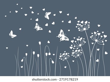 Ilustración vectorial de semillas de diente de león soplando en el viento. Icono de semilla de diente de león.  Ilustración vectorial