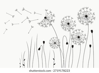 Ilustración vectorial de semillas de diente de león soplando en el viento. Icono de semilla de diente de león.  Ilustración vectorial