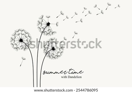 Vector illustration dandelion seed blowing in the wind.