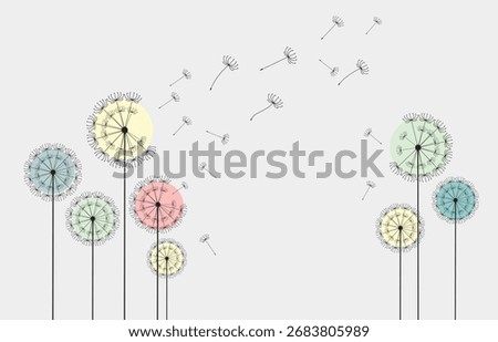 Vector illustration dandelion seed blowing in the wind. Vector illustration