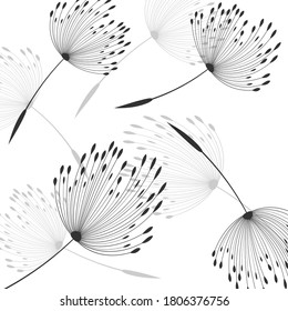 Vector illustration dandelion time. Dandelion seeds blowing in the wind. The wind inflates a dandelion isolated in white background