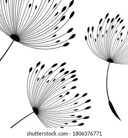 Vector illustration dandelion time. Dandelion seeds blowing in the wind. The wind inflates a dandelion isolated in white background
