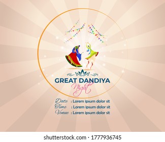 vector illustration for Dandia night means Dandiya night. illustration is showing man and woman performing Dandia dance with beautiful night backdrop.