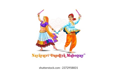 Vector illustration of Dandiya Dance. Navratri Durga Puja concept.