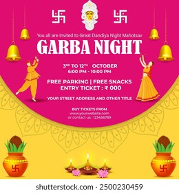 Vector illustration of Dandiya Night Invitation social media feed template