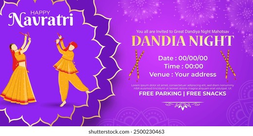 Vector illustration of Dandiya Night Invitation social media feed template