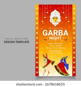 Ilustración vectorial de la Plantilla de alimentación de redes sociales de Dandiya Night Invitation