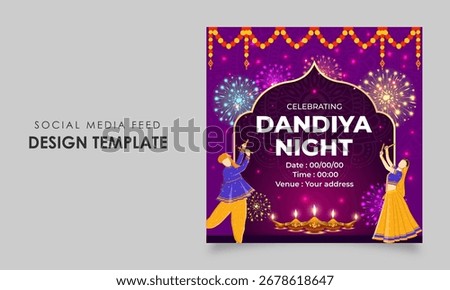 Vector illustration of Dandiya Night Invitation social media feed template
