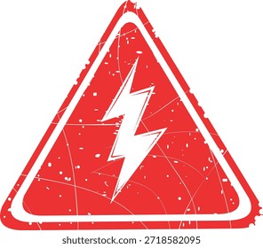 Ilustración vectorial Peligro Atención Alta Tensión Eléctrica Textura desgastada Sello de goma roja