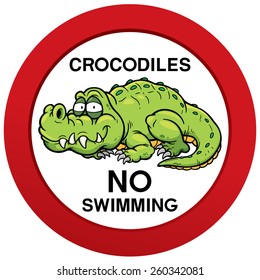 Vector illustration of danger crocodiles no swimming sign