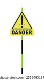 Vector illustration of the Danger exclamation mark sign for ski slopes on black and yellow bright pole