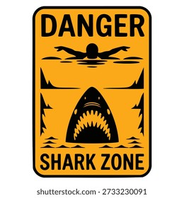 Ilustración vectorial de peligro Tiburón Zona signo de precaución para el territorio de playa peligrosa inspirado en película de terror perfecto para la seguridad, advertencia, o alertar obras de arte temáticas
