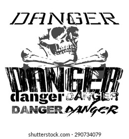 vector illustration of a danger sign with different fonts picture on a T-shirt, black and white