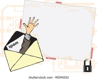 Vector illustration. The danger of spam on computer networks.