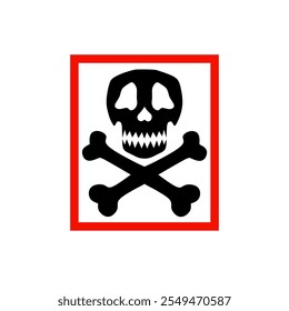 Vector illustration of a danger warning sign. Featuring a black skull with crossed bones on a bright red border, symbolizing danger or toxic materials.