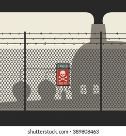 Vector illustration of the danger zone and sign with skull and crossbones.