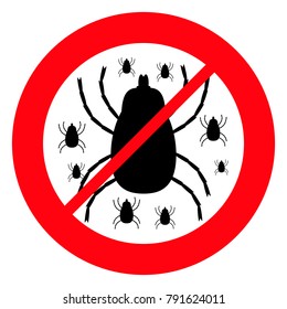 Vector illustration dangerous parasite mite warning sign. Anti parasite sign. Stop mite icon