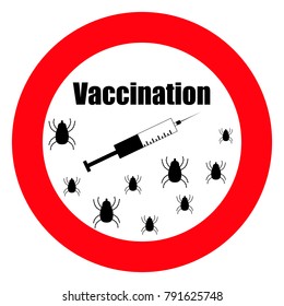 Vector illustration dangerous parasite mite warning sign. Anti parasite sign. Medical syringe.Stop mite icon
