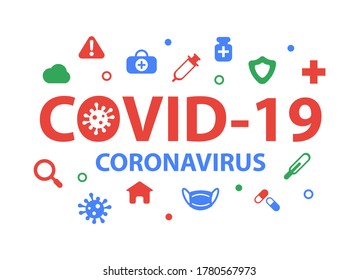 Vector illustration of a dangerous virus - Coronavirus (Covid-19). Lettering concept for typography. Pandemic, global danger and quarantine. Logo design. Save your life from the virus.