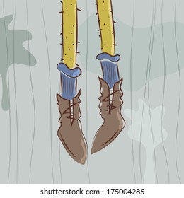 Vector illustration. Dangling feet in shoes and socks