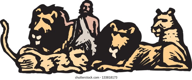 Vector illustration of Daniel and lions