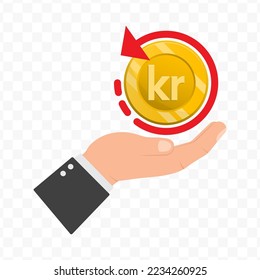 Vector illustration of Danish Krone currency. Cashback icon, sign and symbol. Simple design on transparent background (PNG).