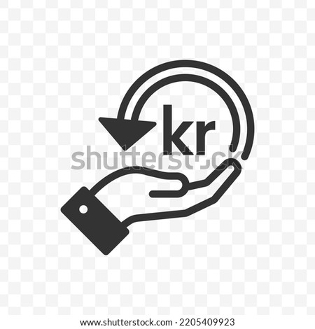 Vector illustration of Danish Krone currency. Cashback icon, sign and symbol. Simple design on transparent background (PNG).