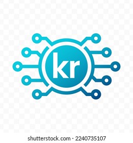 Vector illustration of Danish Krone digital currency icon in blue color and transparent background (PNG).