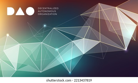 Vector illustration with DAO typography. Decentralized Autonomous Organisation, smart contract, cryptocurrency, blockchain technology for infographics, background. Abstract futuristic wallpaper. svg