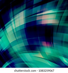Vector illustration of dark abstract background with blurred light curved lines. Vector illustration. Black, blue, green colors.