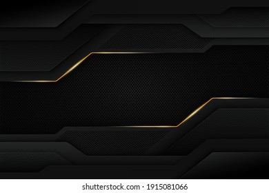 Vector and illustration Dark abstract background with overlay layers and golden lines.