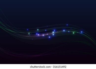 Vector illustration of a dark abstract background with curved lines and neon light