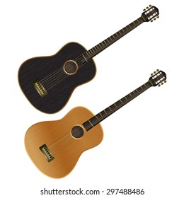 vector illustration dark acoustic guitar and classical guitar bright colors, isolated objects