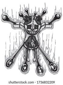 Vector illustration Dark Bear of Voodoo That was stabbed in some voodoo rituals