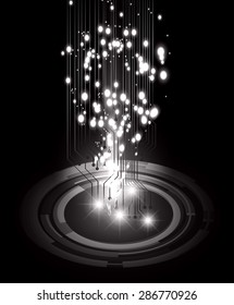 Vector illustration of dark black abstract background with blurred magic neon light curved lines. wave. Technology background for computer graphic website internet. circuit. infographics.