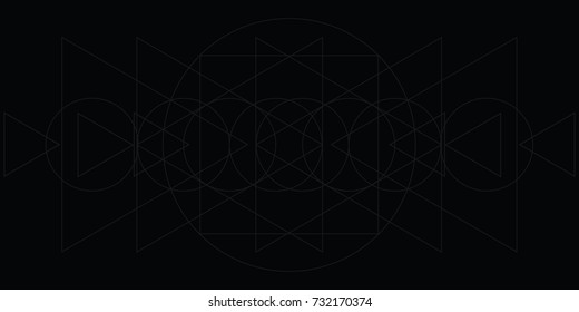 vector illustration of dark black abstract sacred geometry background with triangles geometrical shapes in monochrome line art style 