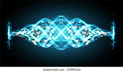 Vector illustration of  dark blue abstract background with blurred magic neon light curved lines. wave. Technology background for computer graphic website internet.