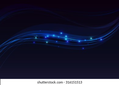 Vector illustration of a dark blue abstract background with soft curved lines and neon light