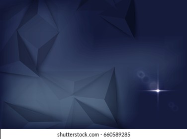 Vector illustration of dark blue banner with glowing light effect and lens flares on polygon pattern. An excellent advertising poster for holiday discounts and sales