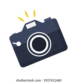 vector illustration of a dark blue camera in a cartoon style. Isolate on a white background