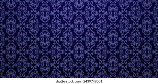 Ilustración vectorial textura de tela azul oscuro sin fisuras fondo de pantalla de damasco para papel pintado moderno de moda o textiles, cubiertas de libros, interfaces digitales, mosaico de diseño de impresión gráfica